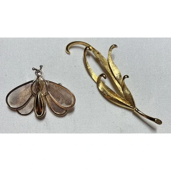 Vintage Leaf/Fall Brooch Lot of 6 Gold Tone Fall Theme Pins Mixed Styles Jewelry - Picture 4 of 7